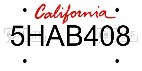 5HAB408 California License Plate