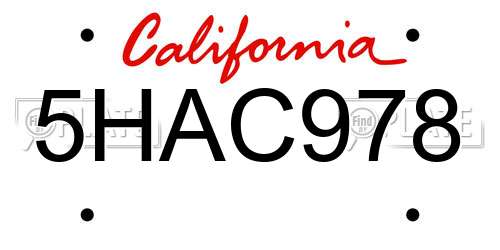5HAC978 California License Plate