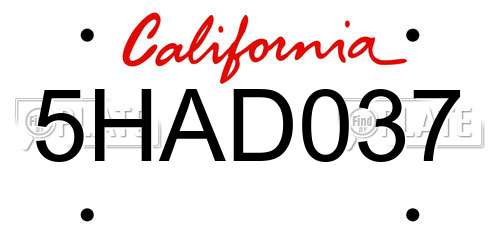 5HAD037 California License Plate