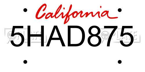 5HAD875 California License Plate