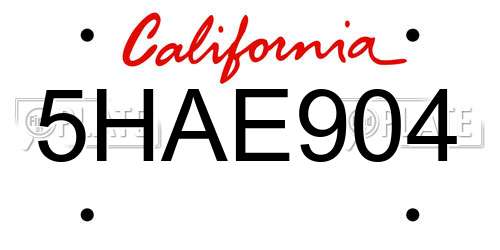 5HAE904 California License Plate