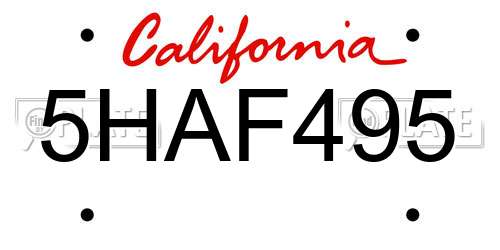 5HAF495 California License Plate