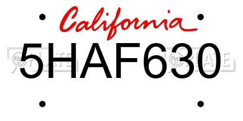 5HAF630 California License Plate