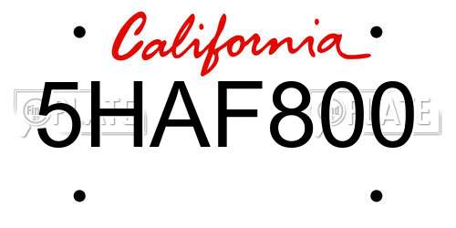 5HAF800 California License Plate