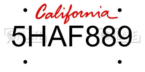 5HAF889 California License Plate