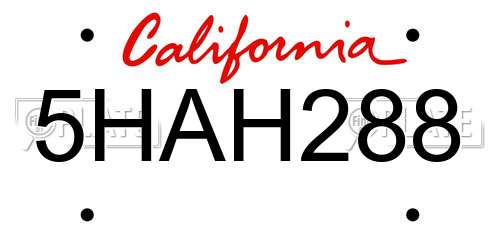 5HAH288 California License Plate