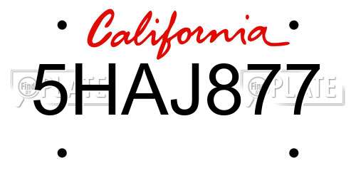 5HAJ877 California License Plate