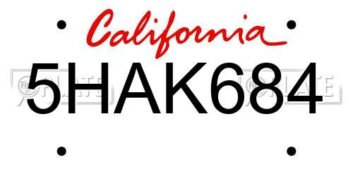 5HAK684 California License Plate