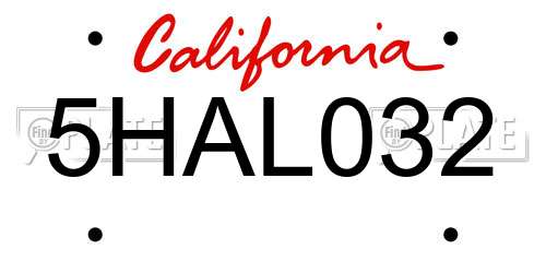 5HAL032 California License Plate