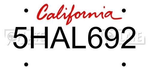 5HAL692 California License Plate