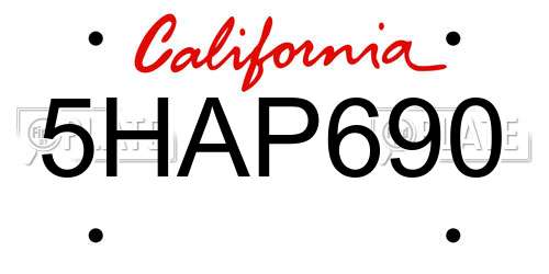 5HAP690 California License Plate