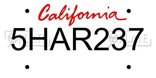 5HAR237 California License Plate