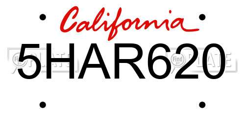 5HAR620 California License Plate