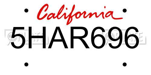 5HAR696 California License Plate