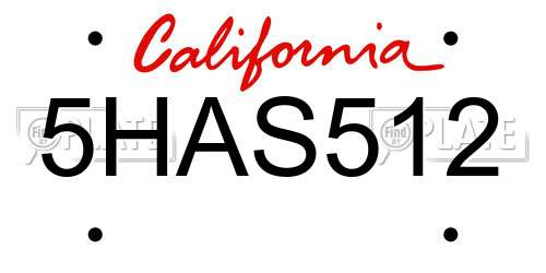 5HAS512 California License Plate