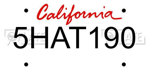 5HAT190 California License Plate