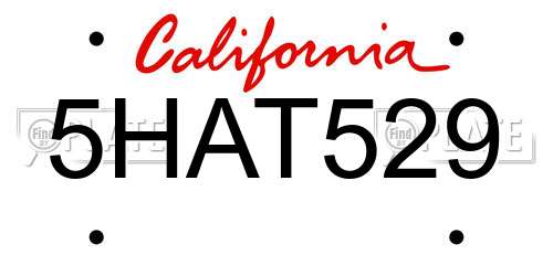 5HAT529 California License Plate