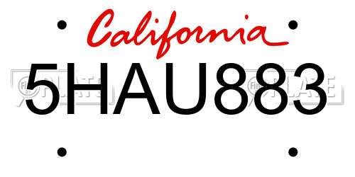 5HAU883 California License Plate
