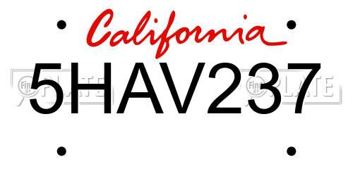 5HAV237 California License Plate