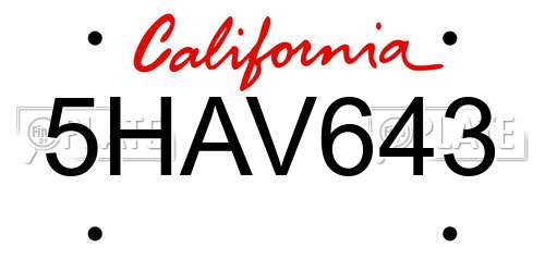 5HAV643 California License Plate