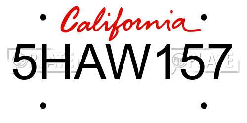 5HAW157 California License Plate