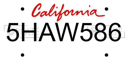 5HAW586 California License Plate