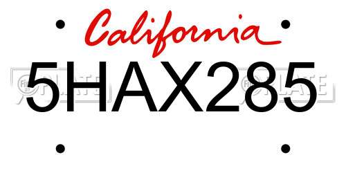 5HAX285 California License Plate