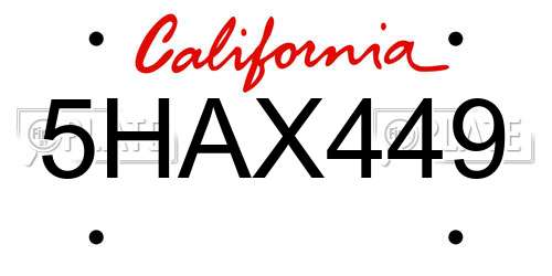 5HAX449 California License Plate