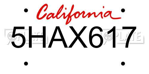 5HAX617 California License Plate