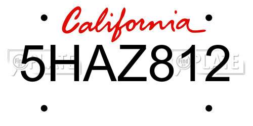 5HAZ812 California License Plate