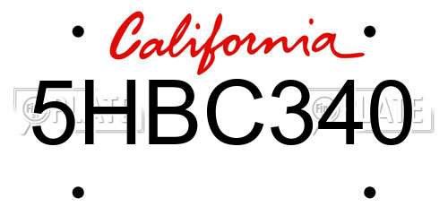 5HBC340 California License Plate