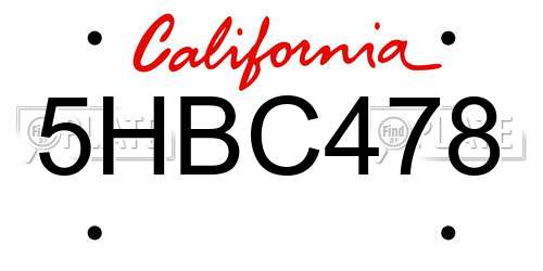 5HBC478 California License Plate