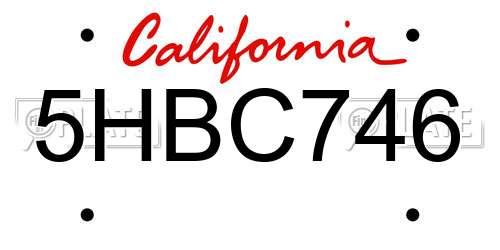5HBC746 California License Plate