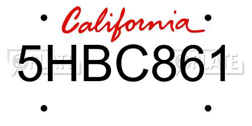 5HBC861 California License Plate