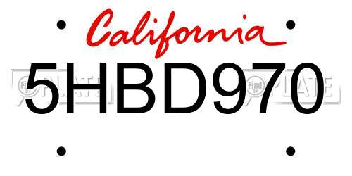 5HBD970 California License Plate