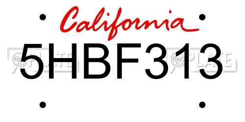 5HBF313 California License Plate