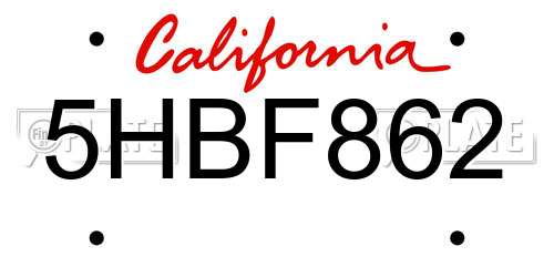 5HBF862 California License Plate