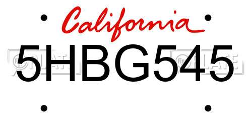 5HBG545 California License Plate