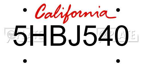5HBJ540 California License Plate