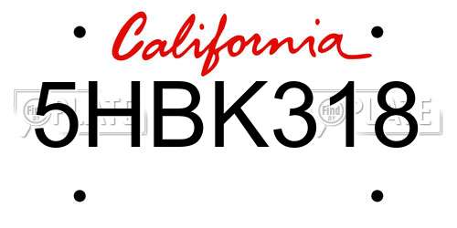 5HBK318 California License Plate