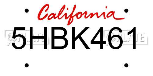 5HBK461 California License Plate