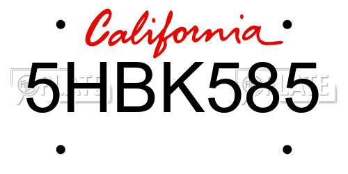5HBK585 California License Plate