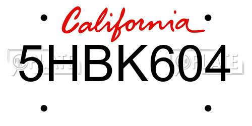 5HBK604 California License Plate