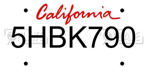 5HBK790 California License Plate