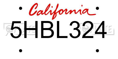 5HBL324 California License Plate