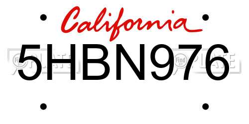 5HBN976 California License Plate