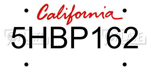 5HBP162 California License Plate