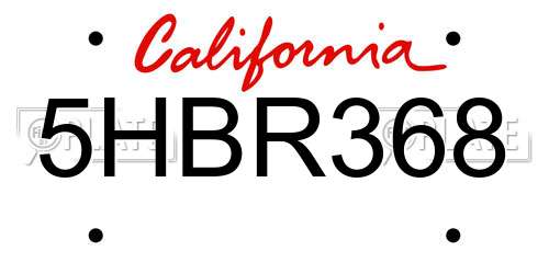 5HBR368 California License Plate