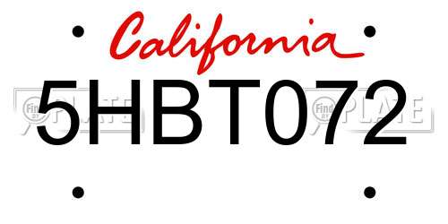 5HBT072 California License Plate