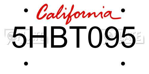 5HBT095 California License Plate